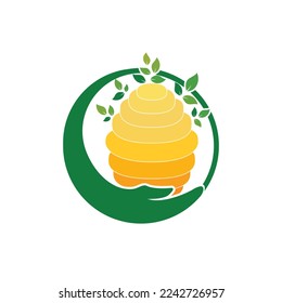 Concepto de diseño del logotipo vectorial de cuidado de miel. Plantilla de diseño del logotipo de Honeycomb.