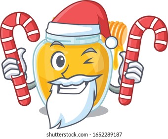 Honey Cartoon character wearing Santa costume bringing a candy