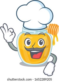 Honey cartoon character working as a chef and wearing white hat