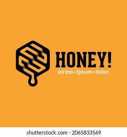 Honey cell logo, honey industry brand, vector illustration