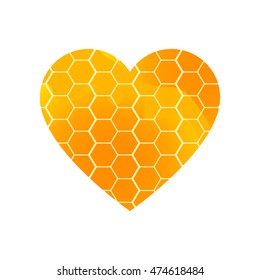 Honey cell in the shape of a heart. Vector illustration. The concept of the love of the natural honey.