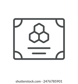 Honey Certificate Icon. Thin Line Illustration of a Certificate Representing the Quality and Authenticity of Honey Products. Isolated Vector on White Background.