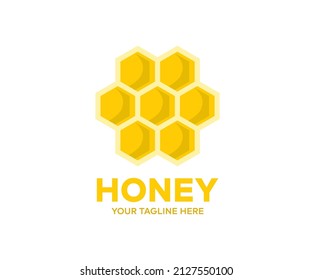 Honey close-up, beekeeping and apiculture, logo design. Organic food, apiary, vector design and illustration.