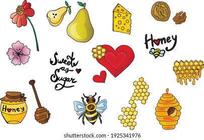 Honey collection vector clipart set honeycomb sweet and sugar 