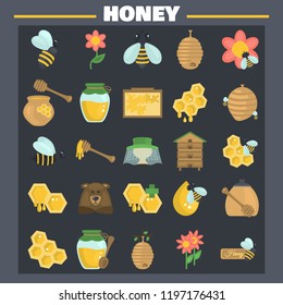 Honey color flat icons set