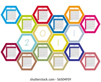 Honey Comb 2011 Calendar Against White Background, Abstract Vector Art Illustration