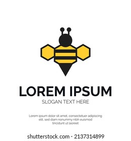 Honey Comb and Bee Logo Design Premium Vector