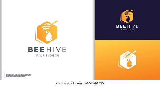 honey comb design with drop oil honey logo sign concept