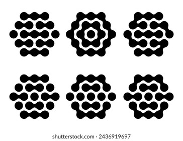 Hexágono de peine de miel de líneas moleculares y de cadenas onduladas. Cuadrícula abstracta de puntos y círculos conectados y mezclados con líquido de mancha. Meta sistema mental neural.