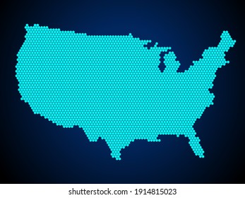 Honey Comb or Hexagon textured map of United States of America Country isolated on dark blue background - vector illustration