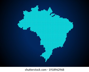 Honey Comb or Hexagon textured map of Brazil Country isolated on dark blue background - vector illustration