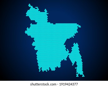 Mapa texturizado de Honey Comb o Hexagon del país de Bangladesh aislado en fondo azul oscuro - ilustración vectorial