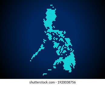 Honey Comb or Hexagon textured map of Philippines Country isolated on dark blue background - vector illustration