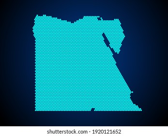 Mapa texturizado de Honey Comb o Hexagon del país egipcio aislado en fondo azul oscuro - ilustración vectorial