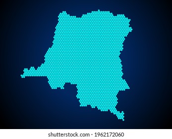 Honey Comb or Hexagon textured map of DR Congo Country isolated on dark blue background - vector illustration