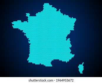 Honey Comb or Hexagon textured map of France Country isolated on dark blue background - vector illustration