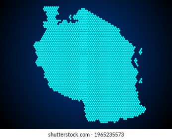 Honey Comb or Hexagon textured map of Tanzania Country isolated on dark blue background - vector illustration