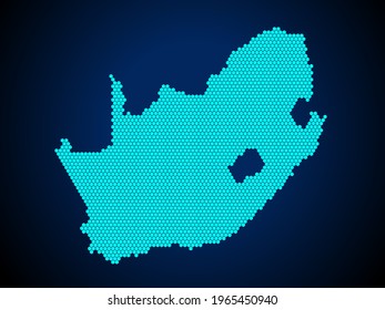 Honey Comb or Hexagon textured map of South Africa Country isolated on dark blue background - vector illustration