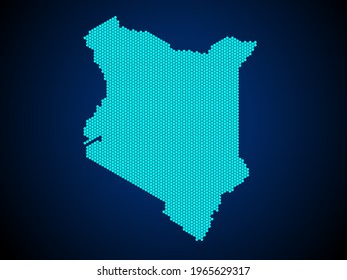 Mapa texturizado de Honey Comb o Hexagon del País Kenia aislado en fondo azul oscuro - ilustración vectorial