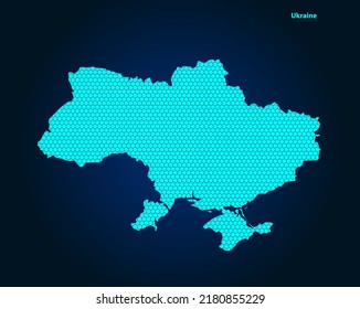 Honey Comb or Hexagon textured map of Ukraine Country isolated on dark blue background - vector illustration