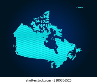 Honey Comb or Hexagon textured map of Canada Country isolated on dark blue background - vector illustration