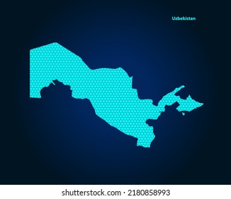 Honey Comb or Hexagon textured map of Uzbekistan Country isolated on dark blue background - vector illustration