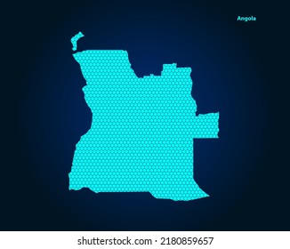 Mapa texturizado de Honey Comb o Hexagon de Angola Country aislado en fondo azul oscuro - ilustración vectorial