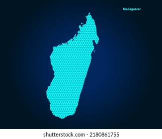 Honey Comb or Hexagon textured map of Madagascar Country isolated on dark blue background - vector illustration