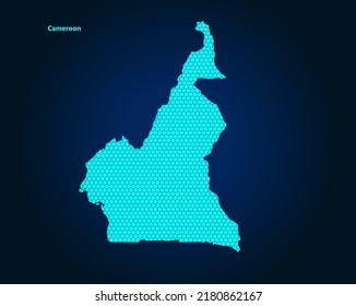 Mapa texturizado de Honey Comb o Hexagon del país de Camerún aislado en fondo azul oscuro - ilustración vectorial