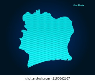 Honey Comb or Hexagon textured map of Cote d ivoire Country isolated on dark blue background - vector illustration