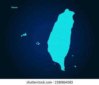 Honey Comb or Hexagon textured map of Taiwan Country isolated on dark blue background - vector illustration