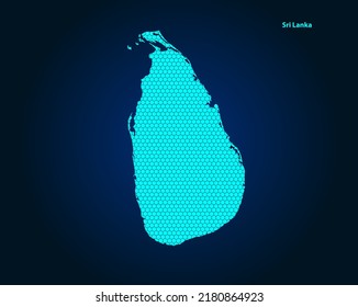 Honey Comb or Hexagon textured map of Sri Lanka Country isolated on dark blue background - vector illustration