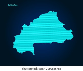 Honey Comb or Hexagon textured map of Burkina Faso Country isolated on dark blue background - vector illustration