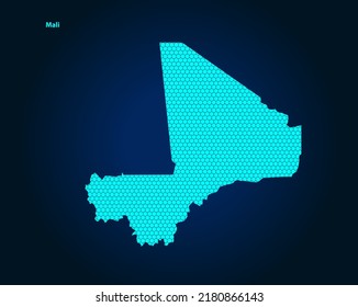 Honey Comb or Hexagon textured map of Mali Country isolated on dark blue background - vector illustration