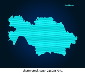 Mapa texturizado de Honey Comb o Hexagon del País Kazajistán aislado en fondo azul oscuro - ilustración de vector