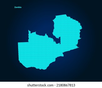 Honey Comb or Hexagon textured map of Zambia Country isolated on dark blue background - vector illustration