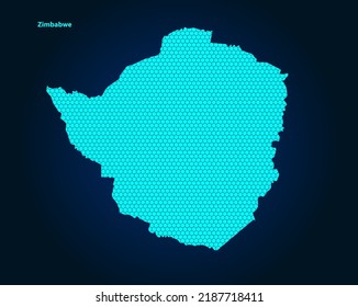 Mapa texturizado de Honey Comb o Hexagon del país de Zimbabue aislado en fondo azul oscuro - ilustración del vector