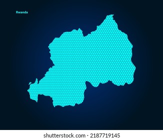 Honey Comb or Hexagon textured map of Rwanda Country isolated on dark blue background - vector illustration
