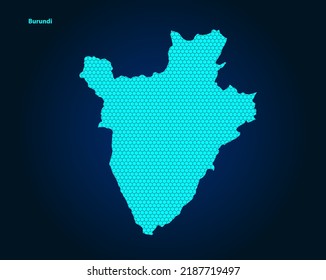 Honig Comb oder Hexagon strukturierte Karte Burundi Country einzeln auf dunkelblauem Hintergrund - Vektorgrafik