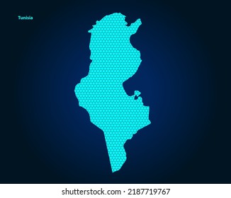 Honey Comb or Hexagon textured map of Tunisia Country isolated on dark blue background - vector illustration