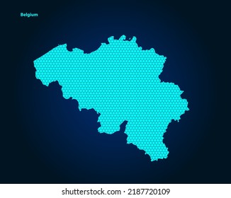 Honey Comb or Hexagon textured map of Belgium Country isolated on dark blue background - vector illustration