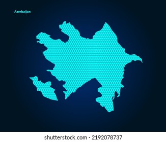 Honey Comb or Hexagon textured map of Azerbaijan Country isolated on dark blue background - vector illustration