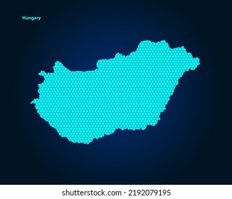 Honey Comb or Hexagon textured map of Hungary Country isolated on dark blue background - vector illustration