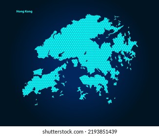 Honey Comb or Hexagon textured map of Hong Kong Country isolated on dark blue background - vector illustration