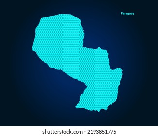 Mapa texturizado de Honey Comb o Hexagon del País Paraguay aislado en fondo azul oscuro - ilustración vectorial