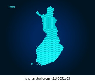 Honey Comb or Hexagon textured map of Finland Country isolated on dark blue background - vector illustration