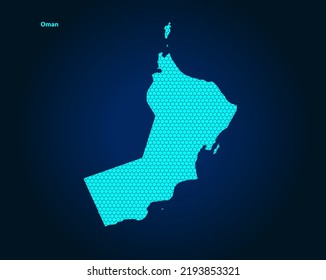 Honey Comb or Hexagon textured map of Oman Country isolated on dark blue background - vector illustration