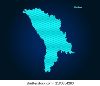 Honey Comb or Hexagon textured map of Moldova Country isolated on dark blue background - vector illustration