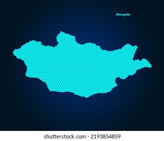 Honey Comb or Hexagon textured map of Mongolia Country isolated on dark blue background - vector illustration