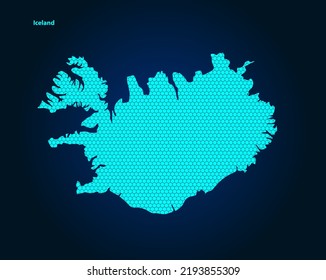 Mapa texturizado de Honey Comb o Hexagon del País de Islandia aislado en fondo azul oscuro - ilustración vectorial